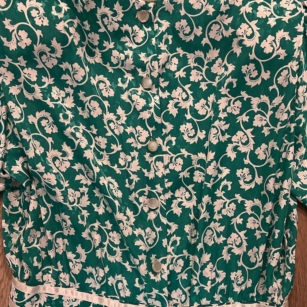 Gorgeous Kelly Green Paisley Button Vintage Flowy Short Sleeve Plus Dress 16 - Picture 8 of 9